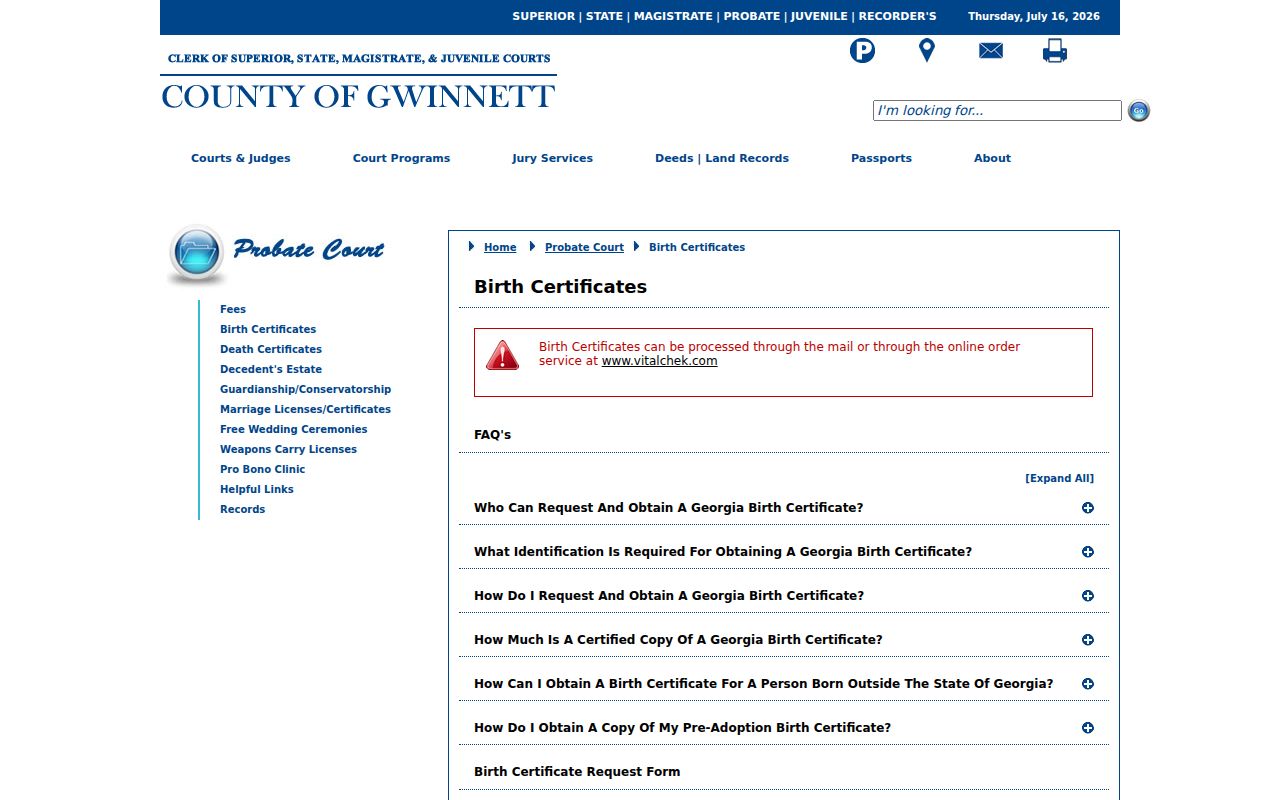 Suwanee public records birth certificate ordering page