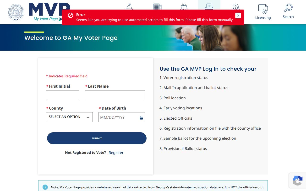 Suwanee voter registration records lookup on Georgia My Voter Page